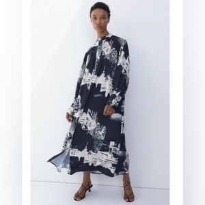 H&M Stockholm Satin Belted Printed Dress New